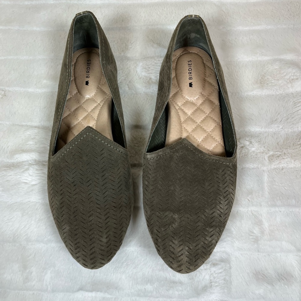Birdies 8.5 Heron Flat Sage Suede Olive Green Preppy Forestcore Office Work Shoe